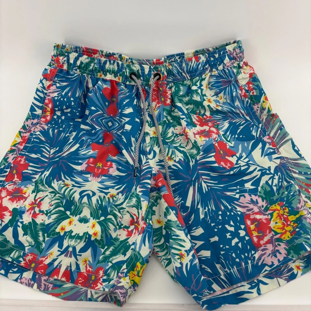 Maamgic Swim Trunks Mens Medium Blue‎ Floral Tropical Excellent Mesh Lined Short